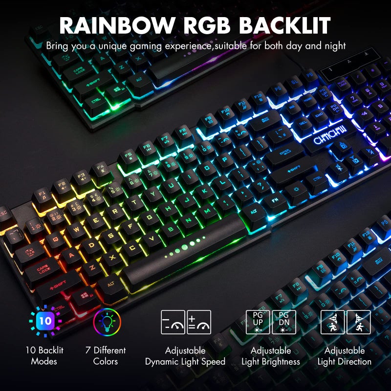 CHONCHOW Wired Gaming Keyboard for Mac PC PS5 PS4 Xbox One Gamers, RGB Backlit LED Mechanical Feel Keyboard with Multimedia Keys Number Pad, 104 Keys USB Desktop Computer Windows Keyboard (Black) - Image 2